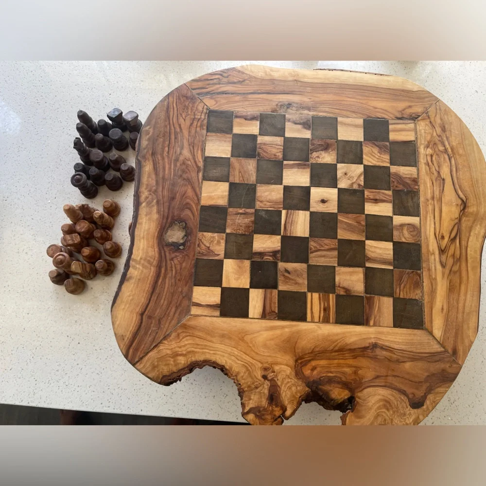 Rustic Wood Carved Chess Set - Picture 3 of 3